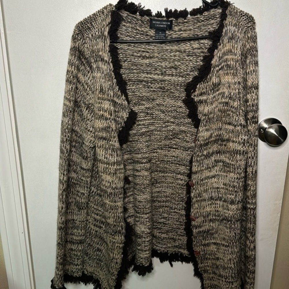 Women’s XL vintage cashmere knitted tashia london open front brown cardigan